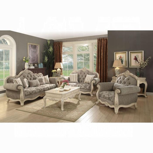 Ragenardus Gray Fabric & Antique White Sofa w/5 Pillows - Marjories Furniture (Las Vegas, NV)