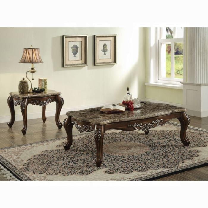 Latisha Marble & Antique Oak Coffee Table - Marjories Furniture (Las Vegas, NV)