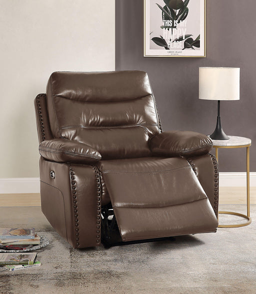 Aashi Brown Leather-Gel Match Recliner (Power Motion) - Marjories Furniture (Las Vegas, NV)