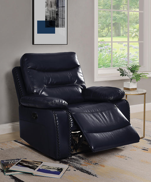 Aashi Navy Leather-Gel Match Recliner (Motion) - Marjories Furniture (Las Vegas, NV)