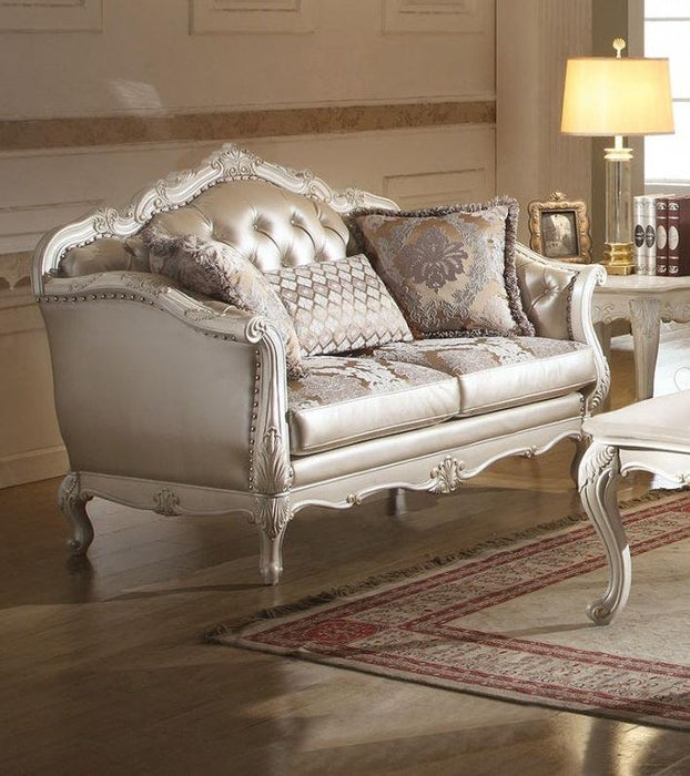 Acme Chantelle Loveseat w/3 Pillows in Pearl White 53541 - Marjories Furniture (Las Vegas, NV)