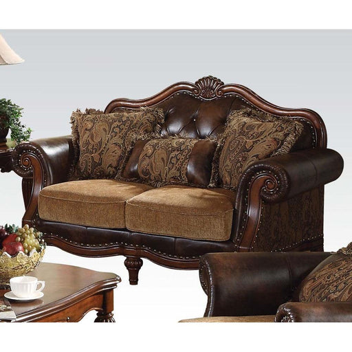 Acme Dreena Traditional Bonded Leather and Chenille Loveseat 05496 - Marjories Furniture (Las Vegas, NV)
