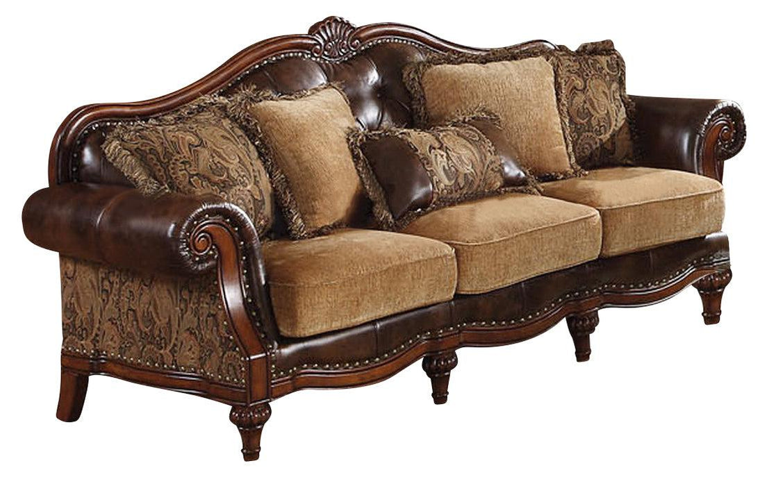 Acme Dreena Traditional Bonded Leather and Chenille Sofa 05495 - Marjories Furniture (Las Vegas, NV)