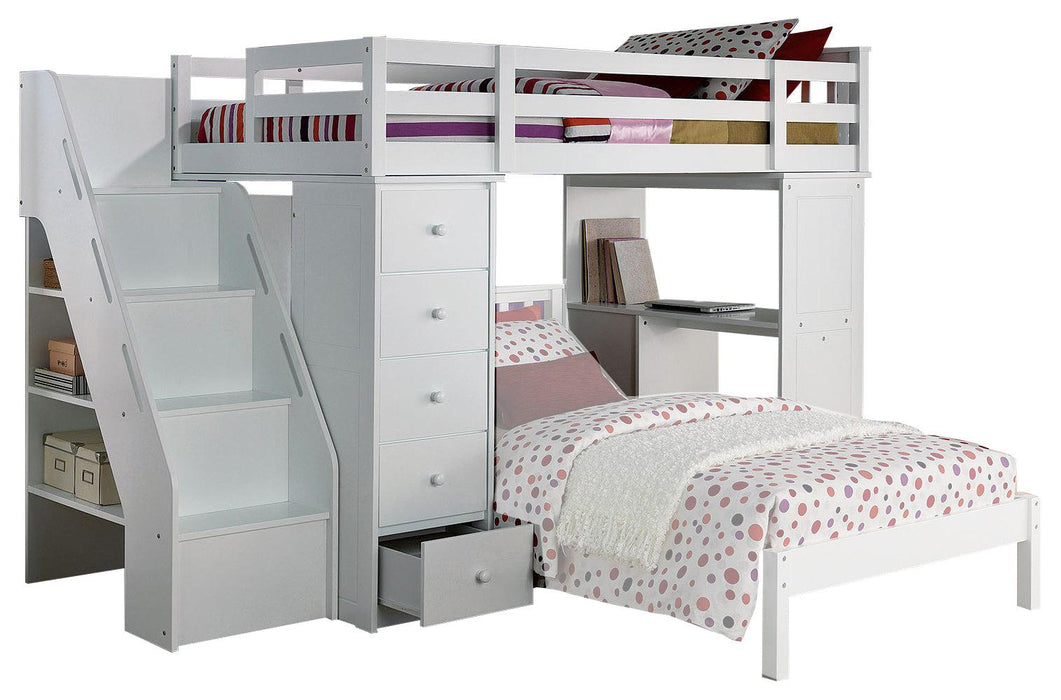 Acme Freya Loft Bed with Bookcase Ladder in White 37145 - Marjories Furniture (Las Vegas, NV)