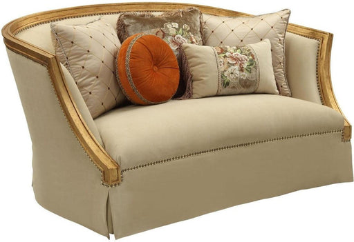Acme Furniture Daesha Loveseat in Tan Flannel & Antique Gold 50836 - Marjories Furniture (Las Vegas, NV)