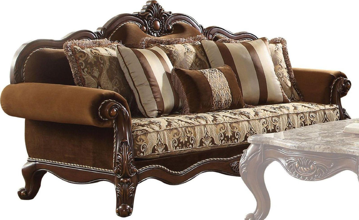 Acme Furniture Jardena Sofa with 6 Pillows in Cherry Oak 50655 - Marjories Furniture (Las Vegas, NV)