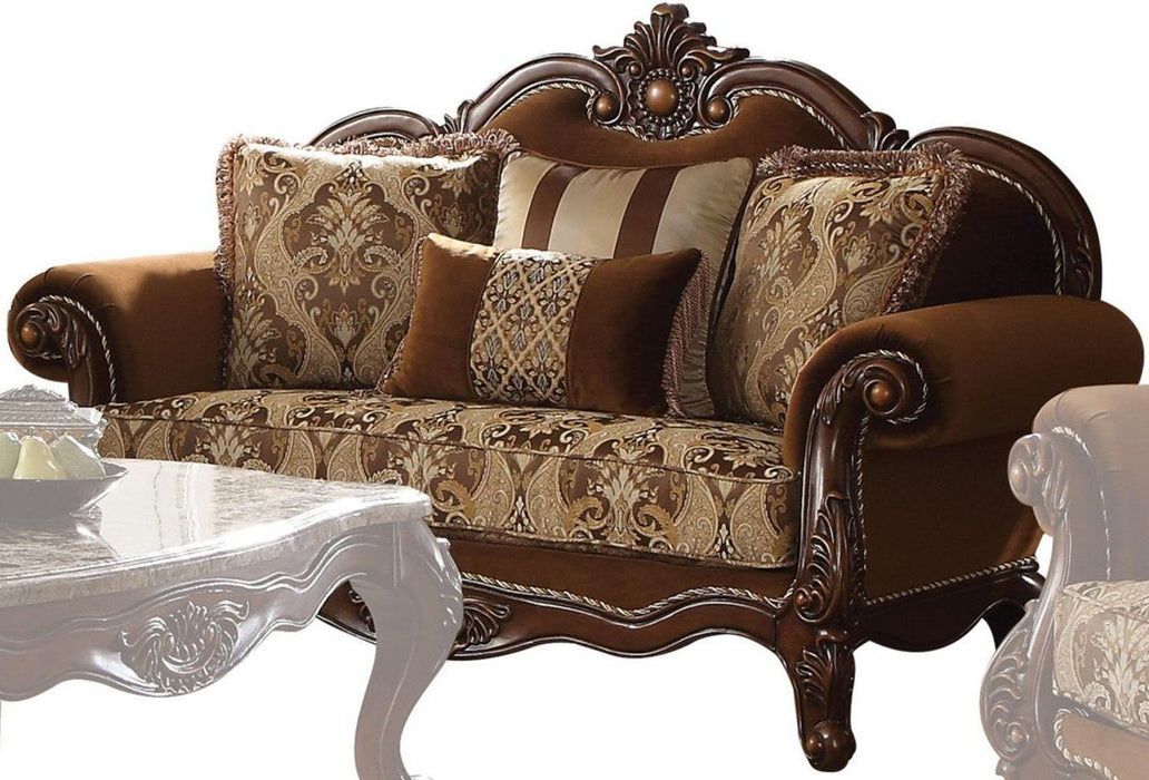 Acme Furniture Jardena Loveseat with 4 Pillows in Cherry Oak 50656 - Marjories Furniture (Las Vegas, NV)