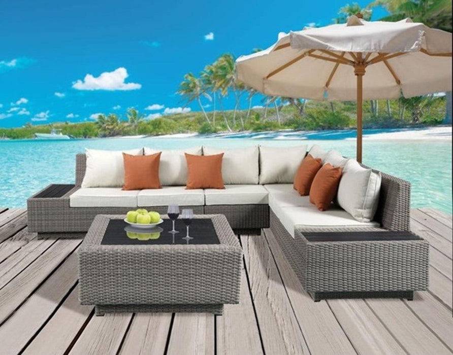 Acme Salena Patio Sectional with Cocktail Table in Beige Fabric & Gray Wicker 45020 - Marjories Furniture (Las Vegas, NV)