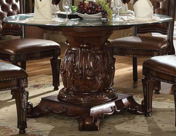 Acme Vendome Single Pedestal Dining Table with 54" Tempered Glass Top in Cherry 62010 - Marjories Furniture (Las Vegas, NV)