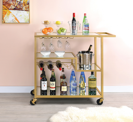 Adamsen Champagne & Mirror Serving Cart - Marjories Furniture (Las Vegas, NV)