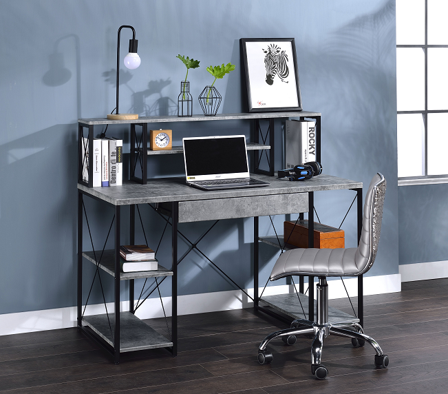 Amiel Faux Concrete & Black Desk - Marjories Furniture (Las Vegas, NV)