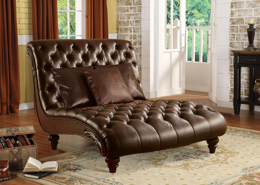 Anondale 2-Tone Brown PU Chaise & 3Pillows - Marjories Furniture (Las Vegas, NV)