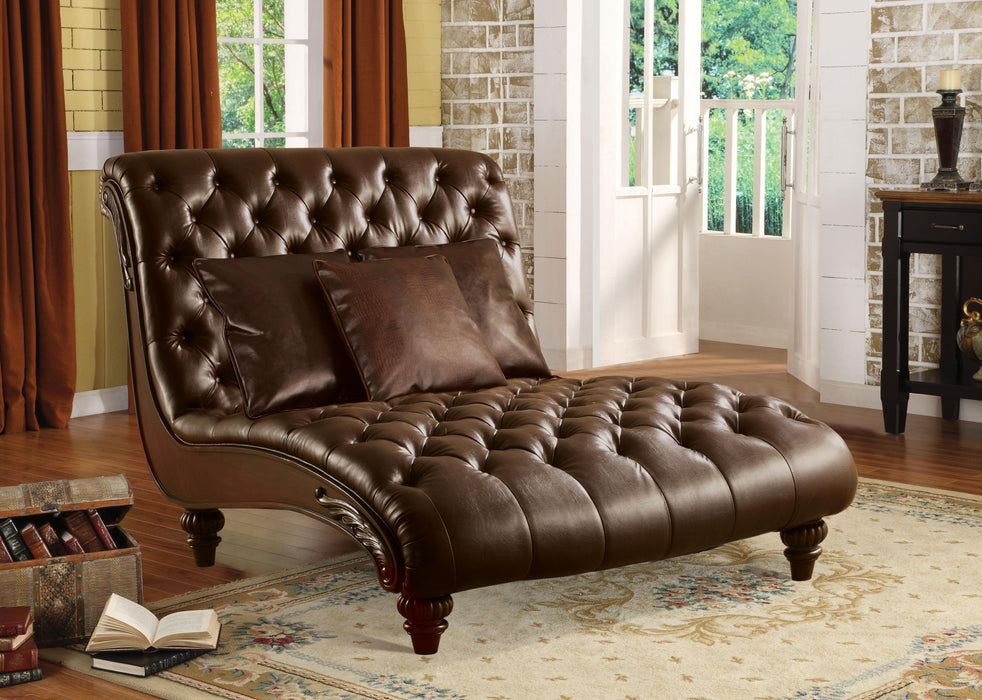 Anondale 2-Tone Brown PU Chaise & 3Pillows - Marjories Furniture (Las Vegas, NV)