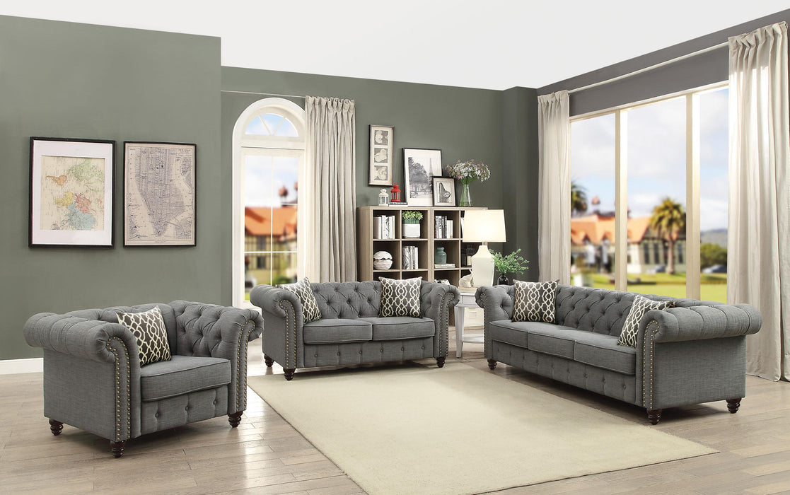 Aurelia Gray Linen Sofa w/2 Pillows - Marjories Furniture (Las Vegas, NV)