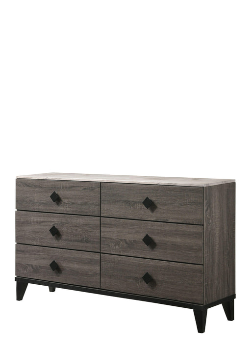 Avantika Faux Marble & Rustic Gray Oak Dresser - Marjories Furniture (Las Vegas, NV)