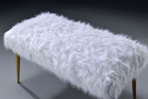 Bagley II White Faux Fur & Gold Bench - Marjories Furniture (Las Vegas, NV)