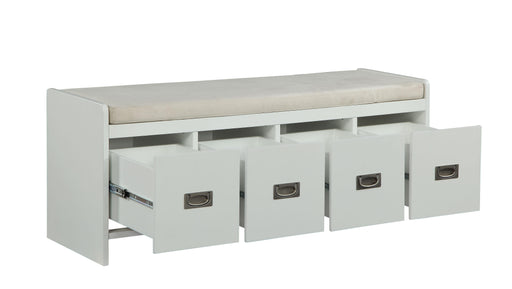 Berci Beige Fabric & White Bench w/Storage - Marjories Furniture (Las Vegas, NV)
