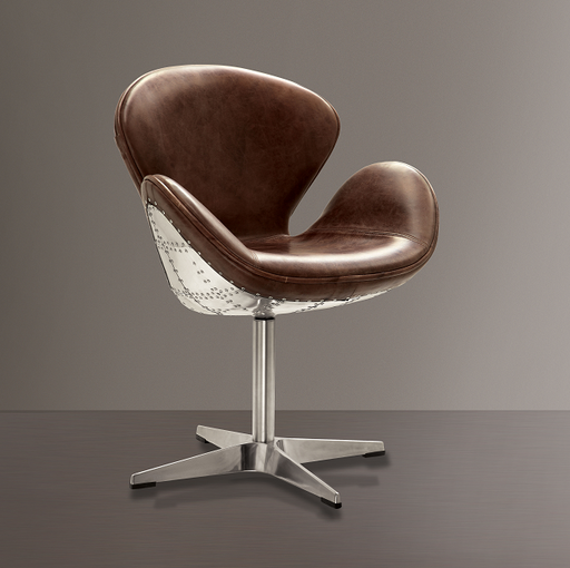 Brancaster Retro Brown Top Grain Leather & Aluminum Accent Chair (1Pc) - Marjories Furniture (Las Vegas, NV)