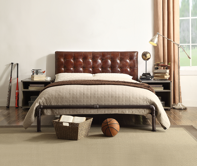 Brancaster Vintage Brown Top Grain Leather Queen Bed - Marjories Furniture (Las Vegas, NV)