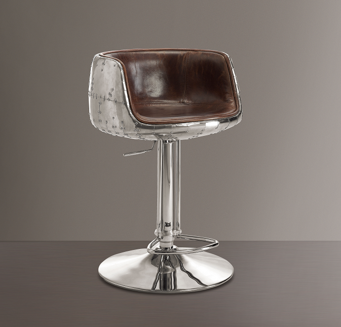 Brancaster Vintage Brown Top Grain Leather & Aluminum Adjustable Stool (1Pc) - Marjories Furniture (Las Vegas, NV)