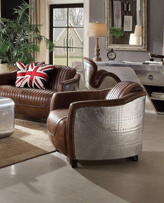 Brancaster Retro Brown Top Grain Leather & Aluminum Chair - Marjories Furniture (Las Vegas, NV)