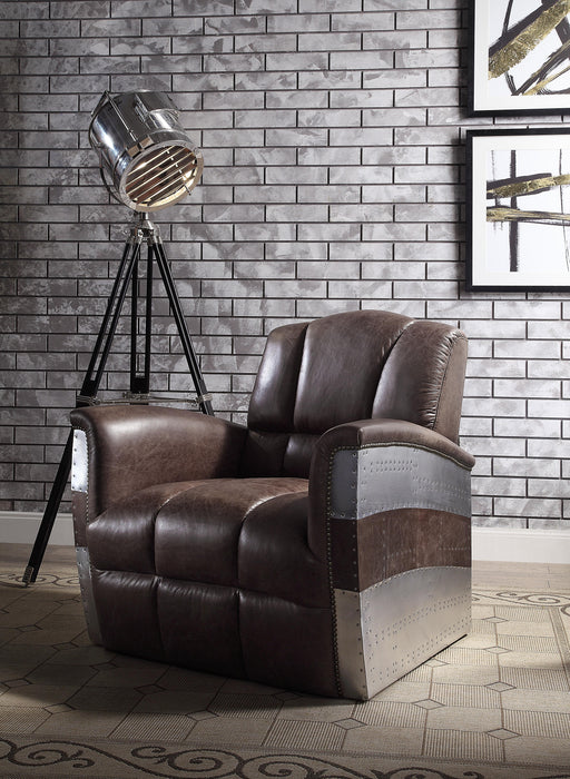 Brancaster Retro Brown Top Grain Leather & Aluminum Accent Chair - Marjories Furniture (Las Vegas, NV)