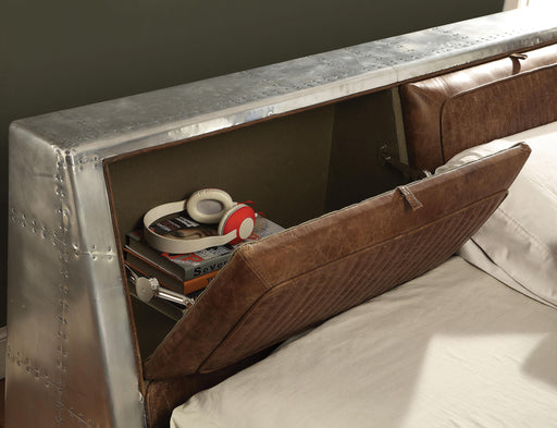 Brancaster Retro Brown Top Grain Leather & Aluminum Queen Bed - Marjories Furniture (Las Vegas, NV)
