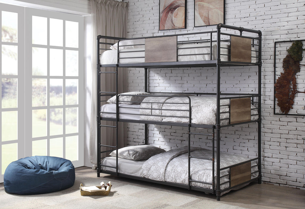 Brantley Sandy Black & Dark Bronze Hand-Brushed Bunk Bed (Triple Twin) - Marjories Furniture (Las Vegas, NV)