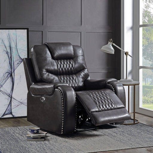 Braylon Magnetite PU Recliner (Power Motion) - Marjories Furniture (Las Vegas, NV)