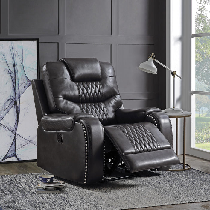 Braylon Magnetite PU Recliner (Motion) - Marjories Furniture (Las Vegas, NV)