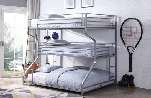 Caius II Silver Bunk Bed (Triple Full/Twin/Queen) - Marjories Furniture (Las Vegas, NV)