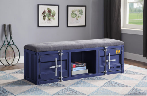 Cargo Gray Fabric & Blue Bench (Storage) - Marjories Furniture (Las Vegas, NV)