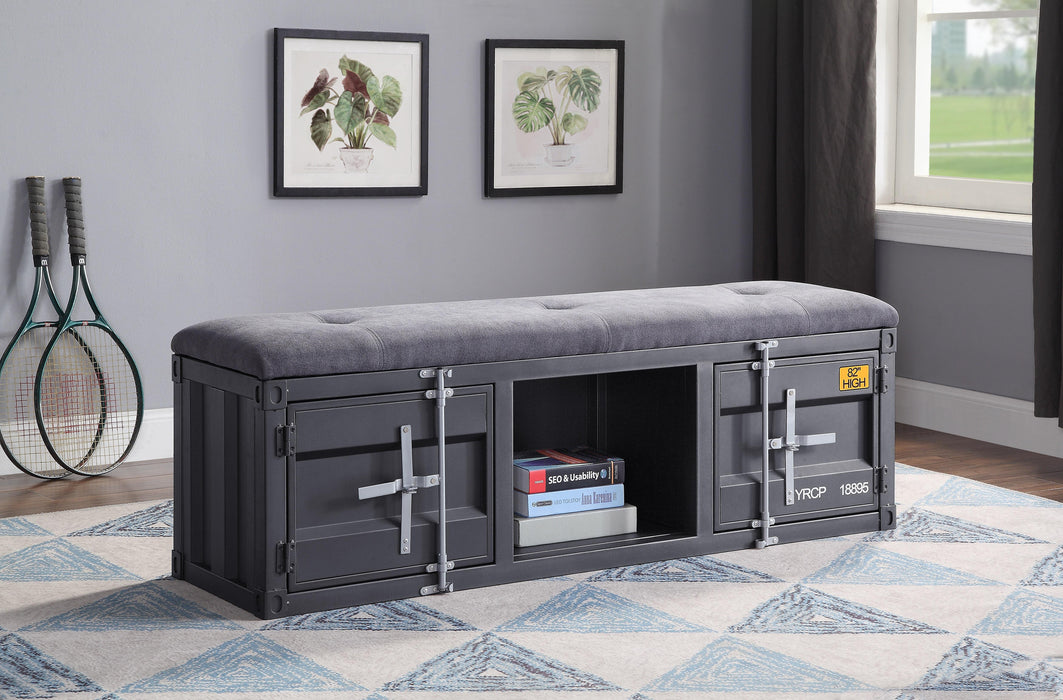 Cargo Gray Fabric & Gunmetal Bench (Storage) - Marjories Furniture (Las Vegas, NV)