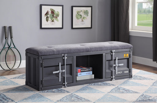 Cargo Gray Fabric & Gunmetal Bench (Storage) - Marjories Furniture (Las Vegas, NV)