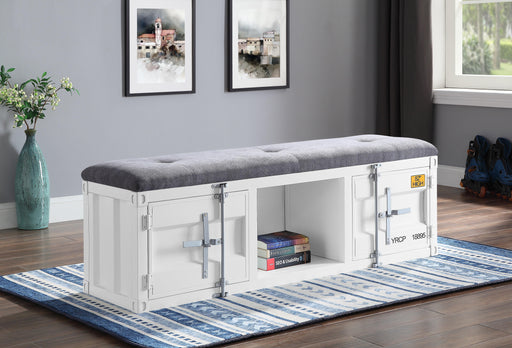 Cargo Gray Fabric & White Bench (Storage) - Marjories Furniture (Las Vegas, NV)
