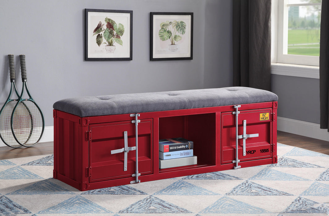 Cargo Gray Fabric & Red Bench (Storage) - Marjories Furniture (Las Vegas, NV)