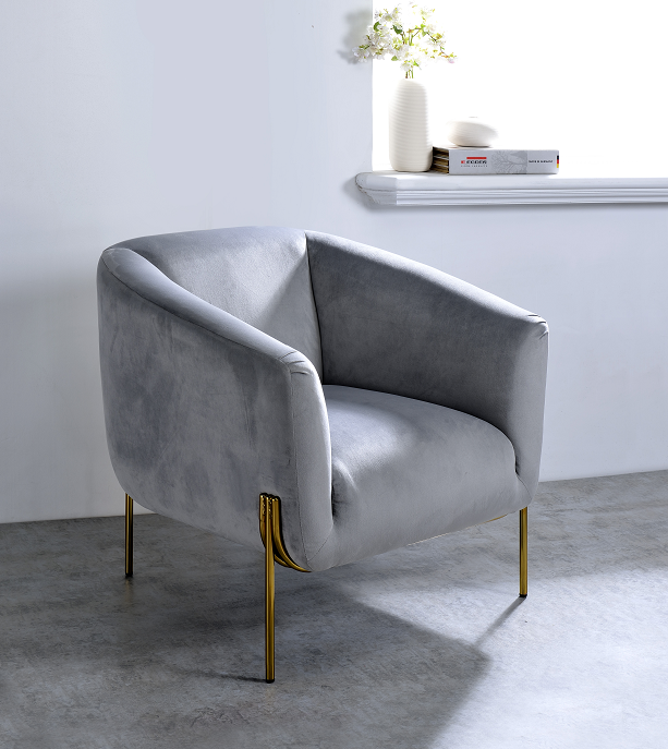 Carlson Gray Velvet & Gold Accent Chair - Marjories Furniture (Las Vegas, NV)
