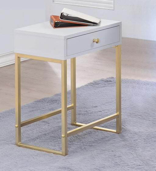 Coleen White & Brass Side Table - Marjories Furniture (Las Vegas, NV)
