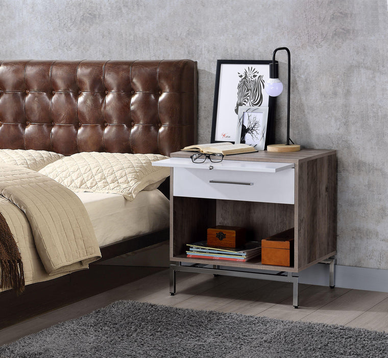 Cistus Weathered Gray Oak & White Accent Table - Marjories Furniture (Las Vegas, NV)