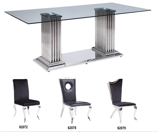 Cyrene Stainless Steel & Clear Glass Dining Table - Marjories Furniture (Las Vegas, NV)