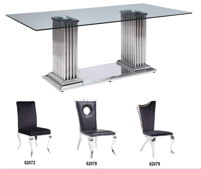 Cyrene Stainless Steel & Clear Glass Dining Table - Marjories Furniture (Las Vegas, NV)