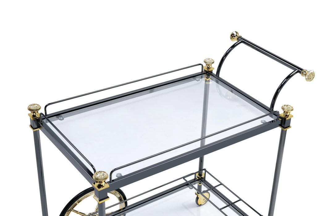 Cyrus Black/Gold & Clear Glass Serving Cart - Marjories Furniture (Las Vegas, NV)