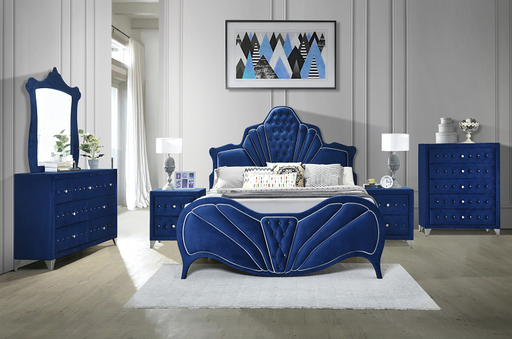 Dante Blue Velvet Eastern King Bed - Marjories Furniture (Las Vegas, NV)