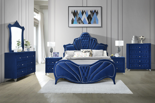 Dante Blue Velvet Queen Bed - Marjories Furniture (Las Vegas, NV)