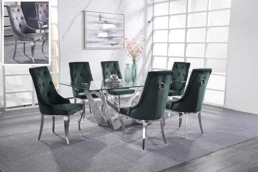 Dekel Clear Glass & Stainless Steel Dining Room Set - Marjories Furniture (Las Vegas, NV)