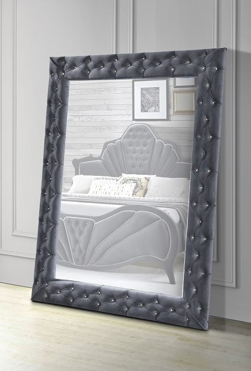 Dante Gray Velvet Accent Floor Mirror - Marjories Furniture (Las Vegas, NV)