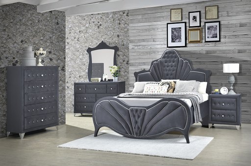 Dante Gray Velvet Queen Bed - Marjories Furniture (Las Vegas, NV)