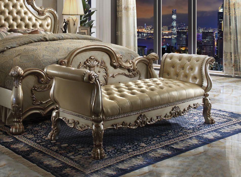 Dresden Bone PU & Gold Patina Bench - Marjories Furniture (Las Vegas, NV)