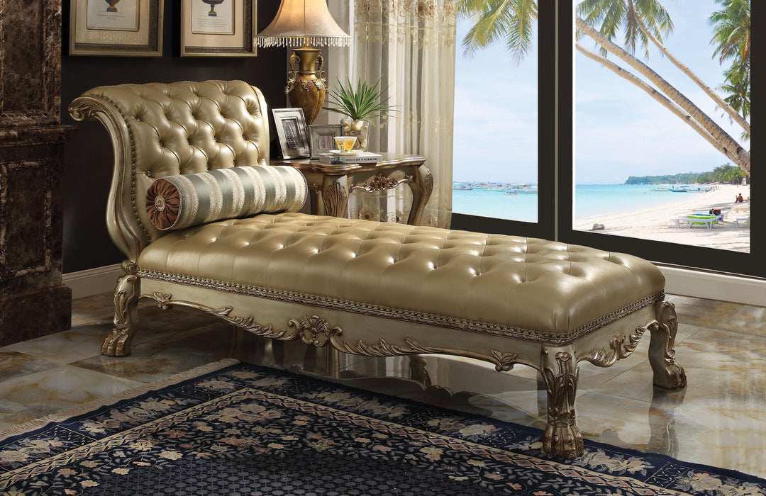 Dresden Bone PU & Gold Patina Chaise & Pillow - Marjories Furniture (Las Vegas, NV)