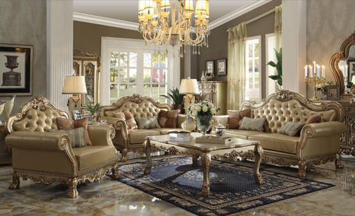Dresden Bone PU & Gold Patina Sofa w/4 Pillows - Marjories Furniture (Las Vegas, NV)